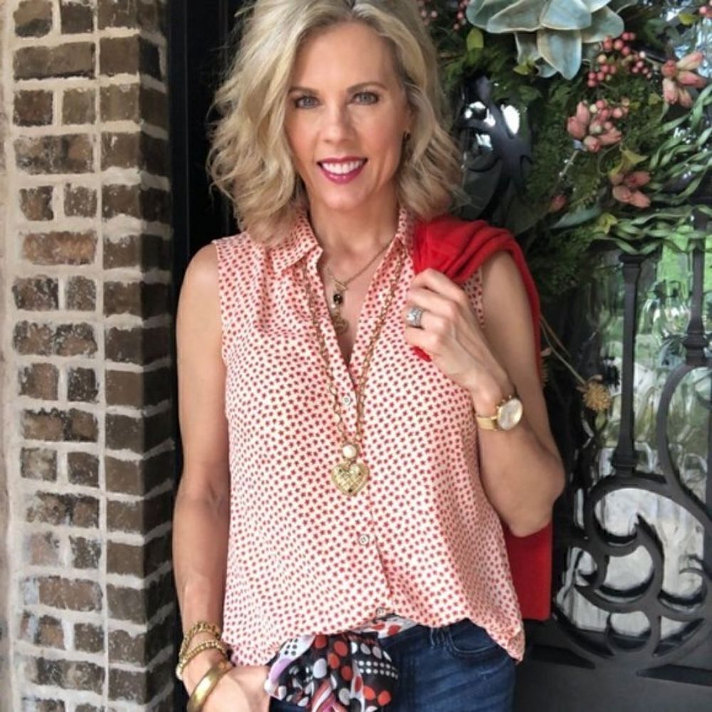 Cabi 3982 Blossom Sleeveless Blouse Top Floral Red Black  Size Small